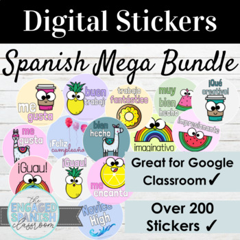 Preview of Spanish Digital Sticker Mega Bundle | Over 200 Spanish Stickers