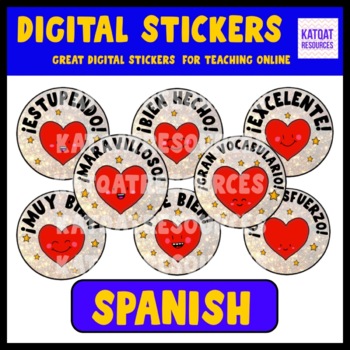 Preview of Spanish - Digital Stickers For See Saw and Google Classroom - Valentine's Day