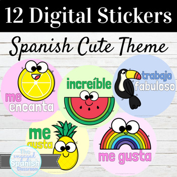 Preview of Spanish Digital Stickers Cute Theme