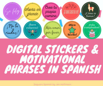 Preview of Spanish Digital Stickers and Motivational Phrases