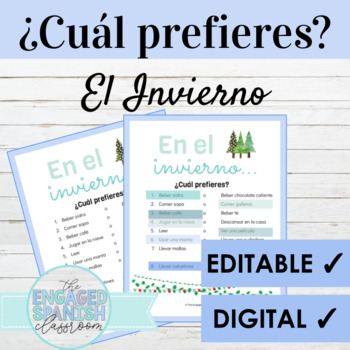 Preview of Editable Spanish This or That Digital Activity for Winter | Decisiones Difíciles