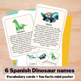 Spanish Dinosaur names and fun facts cards | Montessori in