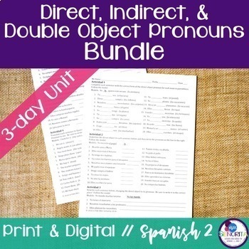 Preview of Spanish Direct, Indirect, and Double Object Pronouns Bundle - print and digital