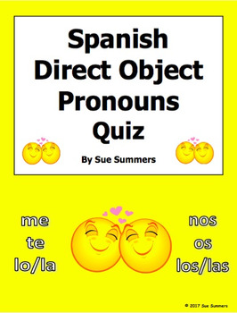 Preview of Spanish Direct Object Pronouns Quiz or Worksheet with Answer Key