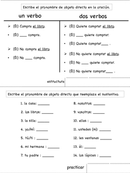 Spanish Direct Object Pronouns Tab Book by World Language Classroom