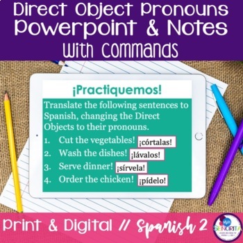 Preview of Spanish Direct Object Pronouns Powerpoint with Commands - objetos directos