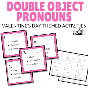 Preview of Spanish Double Object Pronoun Valentine's Day Theme Task Cards