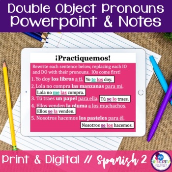 Preview of Spanish Double Object Pronouns Powerpoint with the Present Tense - print digital