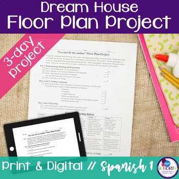 Preview of Spanish Dream House Floor Plan Project - la casa, print and digital