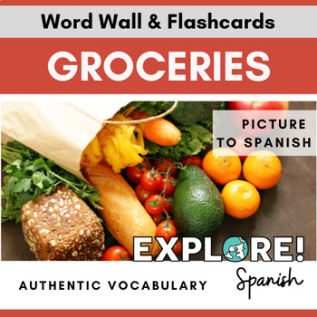 Preview of Spanish | EDITABLE Food: Groceries Word Wall & Vocabulary Flashcards