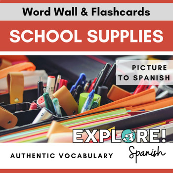 Preview of Spanish | EDITABLE School Supplies Word Wall & Vocabulary Flashcards