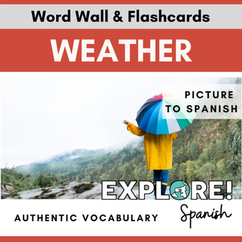 Preview of Spanish | EDITABLE Weather Word Wall & Vocabulary Flashcards