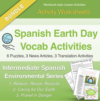 Preview of Spanish Environmental Vocab Activity Bundle: News Articles, Translation, Puzzles