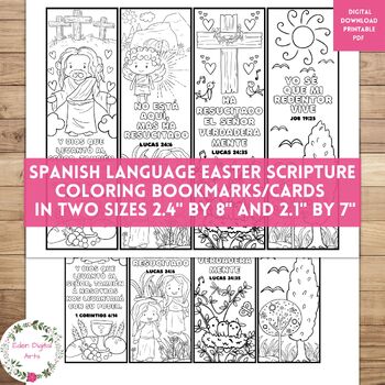 Preview of Spanish Easter Bible Verses Cute Coloring Bookmarks Scripture DIY Cards Craft