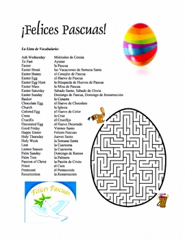 Spanish Easter Vocab List and Crossword Puzzle by Senor Ward TpT