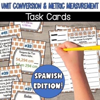 Preview of Spanish Edition: Unit Conversion and Metric Measurement Task Cards