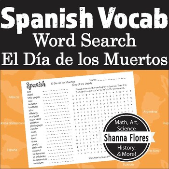 Preview of Spanish El Día de los Muertos (Day of the Dead) Word Search; Translate; Vocab