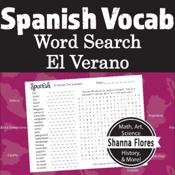 Preview of Spanish El Verano (Summer); Word Search; Translate; Vocab