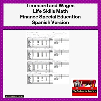 Preview of Spanish Elapsed Time Timecards Wages Life Skills Finance Special Education ESL