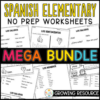 Preview of Spanish Elementary No Prep Worksheets MEGA BUNDLE