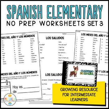 Preview of Spanish Elementary No Prep Worksheets Set 3