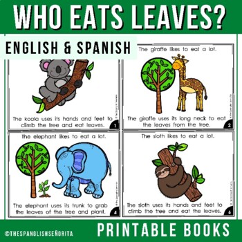Who eats leaves? - Animals & Food Emergent Reader (English & Spanish)