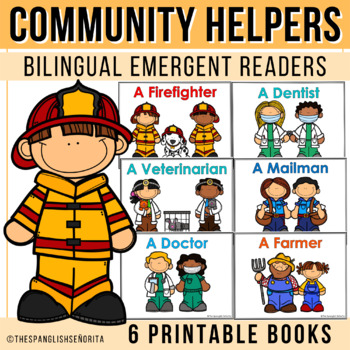 Preview of COMMUNITY HELPERS Emergent Readers BUNDLE (English & Spanish)