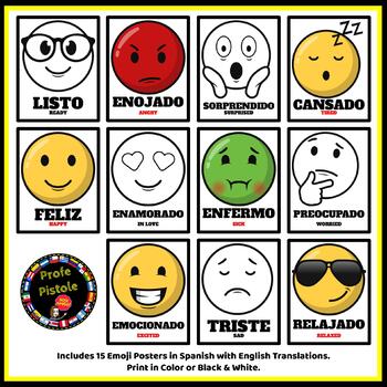 Spanish Emoji Posters | Emotions in Spanish - COLOR + BLACK & WHITE ...
