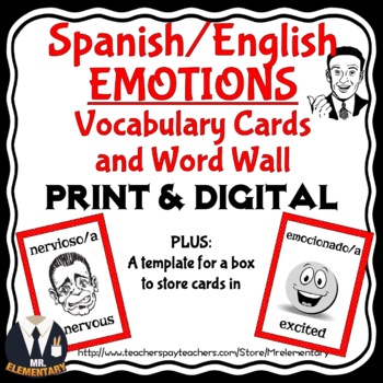 Preview of Spanish Emotions Vocabulary Digital and Print