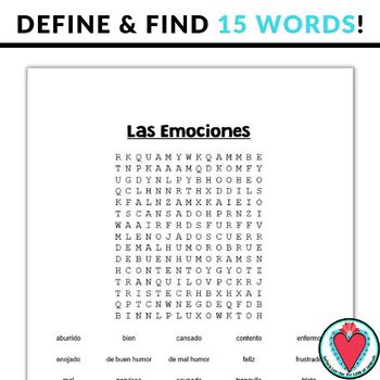 Spanish Vocabulary Worksheets - Spanish Emotions - Spanish Word Search