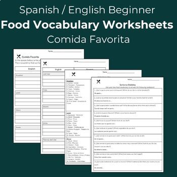 Preview of Spanish /English Beginner Food Vocabulary Worksheet: Comida Favorita