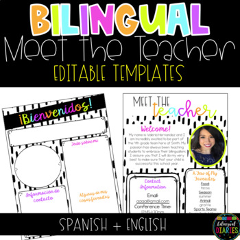 Preview of Spanish + English (Bilingual) Modern Meet the Teacher Template - EDITABLE