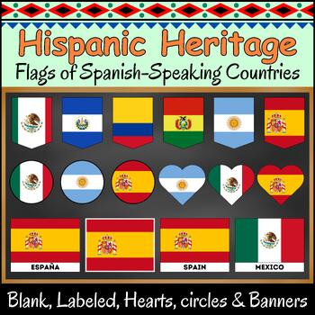 Preview of Spanish & English Classroom Decor Spanish Speaking Countries Flags Banners