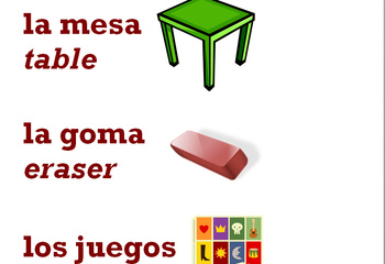 Preview of Spanish-English Classroom Labels - 46 Classroom Items, Great for ESL / ELLs