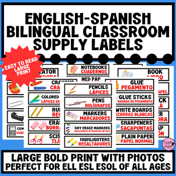 Preview of Spanish-English Classroom Supplies & Object Labels with Pictures|Bilingual|ELL