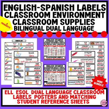 Preview of Spanish-English Classroom & Supply Label Cards with Pictures|Reference Sheets