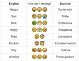 Spanish/English Feelings, Places, Commands, Common Phrases