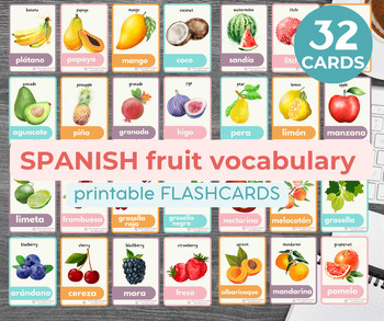 Preview of Spanish & English Fruits Cards | Watercolour Fruits Cards MONTESSORI flashcards