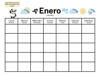 Preview of Spanish/English Monthly Weather Chart