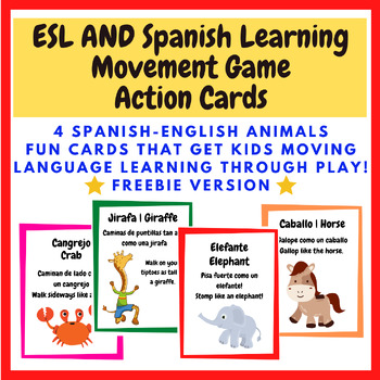 Preview of Spanish / ESL Cards Animals FREEBIE Movement cards / brain break