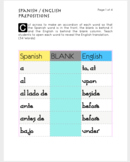 Spanish / English Prepositions Accordion Vocabulary