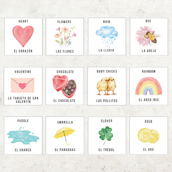 Preview of Spanish/English Printable Spring Vocabulary Flashcards, Montessori Bilingual Edu