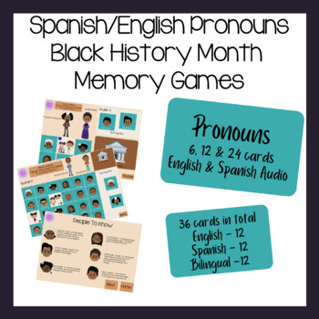 Preview of Boom Cards - Black History Month - Spanish & English Audio-Pronouns Memory Game