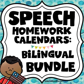 Preview of Spanish & English Speech Therapy Homework Calendars YEARLONG BUNDLE