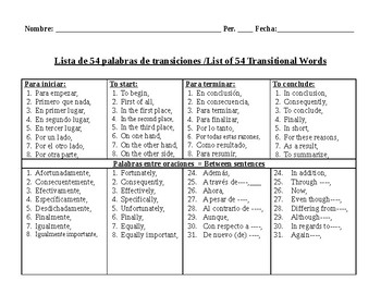 spanish transition words for essay