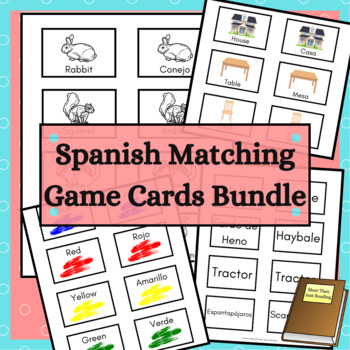 Preview of Spanish English Vocabulary Matching Game Cards Bundle for Memory and Go Fish