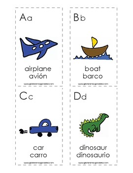 Spanish English Cognate Alphabet Flash Cards With Bilingual Labels