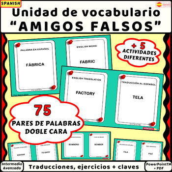 Preview of Spanish-English false cognates 75 Pairs, Meanings and 5 activities with Keys