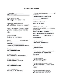 Preview of Spanish/English phrases in the classroom