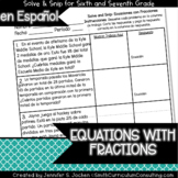 Spanish Equations with Fractions Word Problems Math Activi